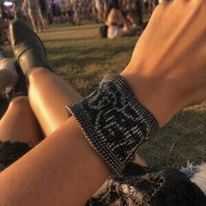 Handmade Style Black Silver Beaded Cuff Bracelet